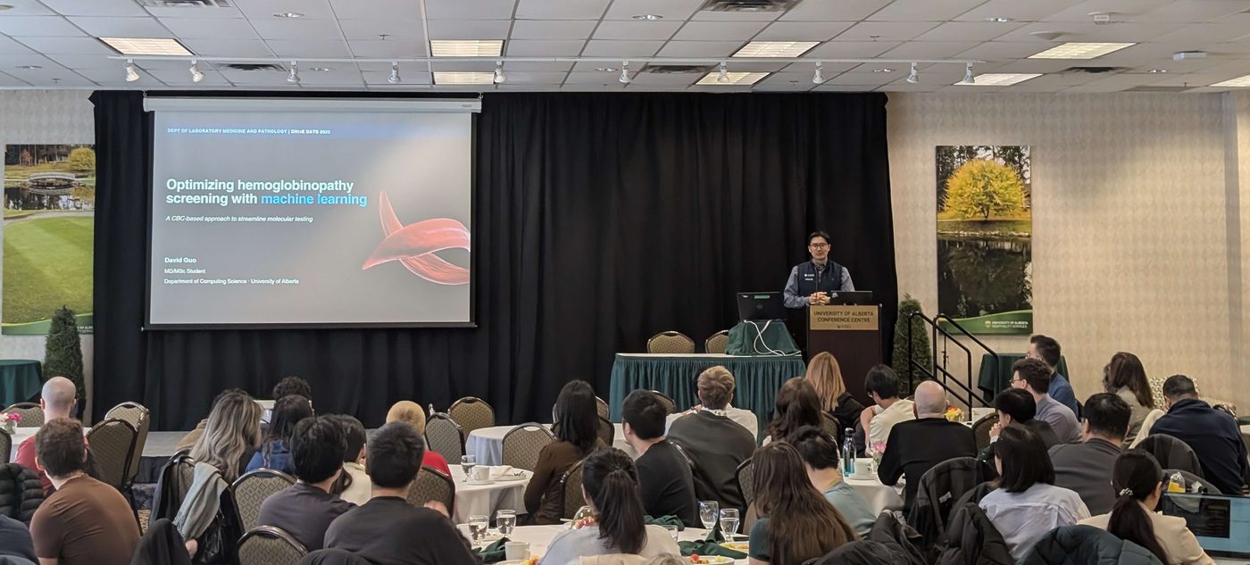 David presenting on hemoglobinopathy screening to a full room at DRiVE 2026